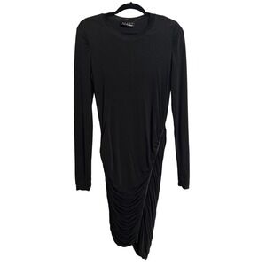 SPORT The Kooples Black Cupro Ruched Asymmetrical Mini Dress Zip Detail M‎